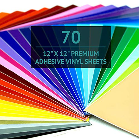 Bright Idea Permanent Vinyl Sheets - 70 Pack 12”x12” | Adhesive Vinyl Sheets, Assorted Colors (Glossy, Matte, Metallic) Permanent Vinyl Bundle Pack Bright Idea Supplies