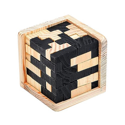 Wooden Brain Teaser Puzzle Cube Wooden Puzzles T-Shaped Jigsaw Logic Puzzle Educational Toy for Kids and Adults by AHYUAN (Black and Natural) - WoodArtSupply