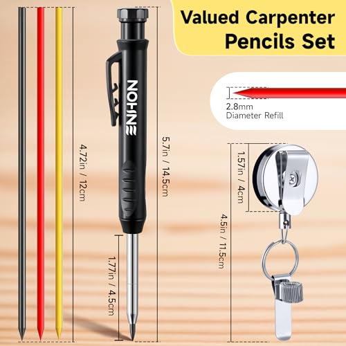 Enhon 57 Pcs Carpenter Pencils Set, Construction Pencils with Sharpener and 52 Refills, Deep Hole Mechanical Carpenter Pencil Set with Retractable Enhon