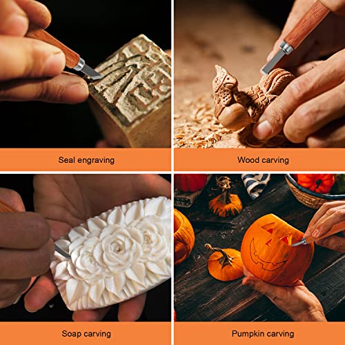 Wood Carving Tools Set, Pumpkin Carving Kit, 12 PCS Wood Carving Kit for DIY Sculpture Carpenter Experts & Beginners, Relief Tools for Wood Blocks,