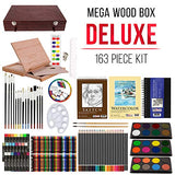 U.S. Art Supply 163-Piece Mega Deluxe Art Painting, Drawing Set in Wood Box, Desk Easel - Artist Painting Pad, 2 Sketch Pads, 24 Watercolor Paint U.S. Art Supply