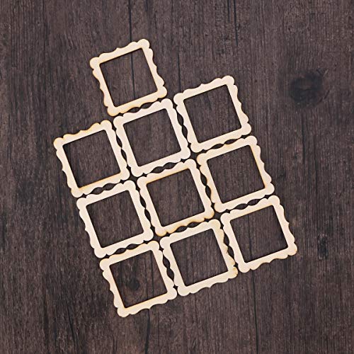 Amosfun 10pcs Lace Square Photo Frame Shape Wooden Pieces Cutouts Craft Embellishments Wood Ornament Manual Accessories for DIY Art