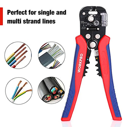 WORKPRO Self Adjusting Wire Stripper, 3-in-1 Automatic Wire Stripper/Cutter/Crimper, AWG10-24, 8 Inch Multi Pliers For Electrical Wire Stripping, - WoodArtSupply