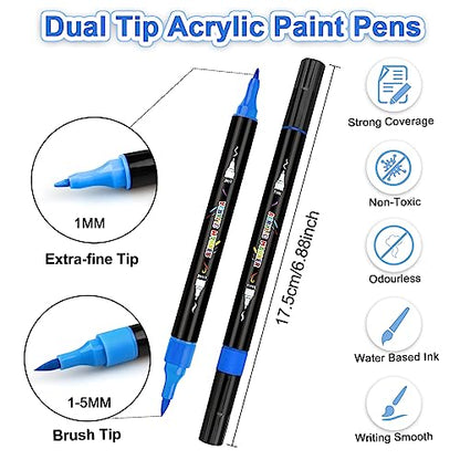 Funnasting Acrylic Paint Pens, 30 Colors Dual Tip Acrylic Paint Markers, Glass Pens with Brush Tip and Fine Tip, Rock Painting Pens for Wood, Canvas,
