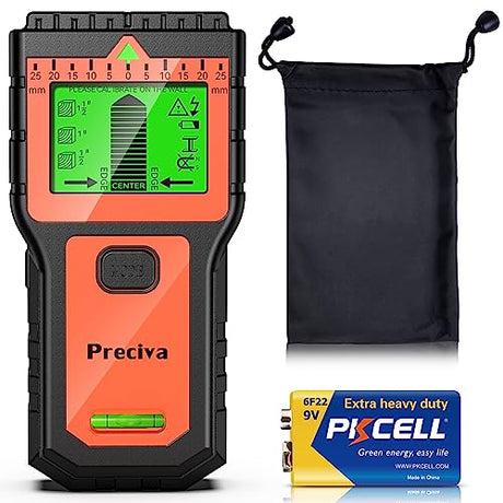 Stud Finder, Preciva Wall Scanner-8 in 1 Multifunctional Wall Detector with 6 Modes & 2 Functions for Studs, Wood, Metal, and AC Wires Detection (9V Preciva