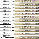 Micro Fineliner Drawing Art Pens: 12 Black Fine Line Waterproof Ink Set Artist Supplies Archival Inking Markers Liner Professional Sketch Outline KOUSICOO