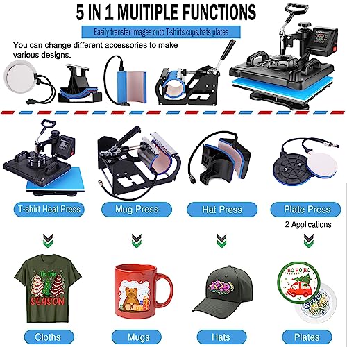 AKEYDIY 5 in 1 Heat Press Machine for t Shirts Professional Swing Away Heat Press Digital Combo 12" x 15" 360-degree Rotation Heat Press Machines AKEYDIY