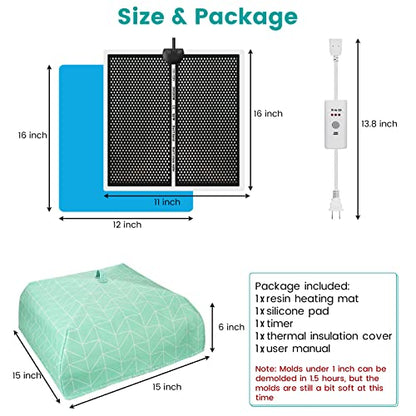 Resin Heating Mat with Cover Timer, Fast Resin Curing Mat, Epoxy Heater Silicone Heat Pad Drying Machine - WoodArtSupply