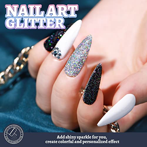 LEOBRO Glitter, Holographic Ultra Fine Glitter, 180G/6.35OZ Silver Glitter, Glitter Powder for Resin, 1/128" Metallic Iridescent Christmas Glitter LEOBRO