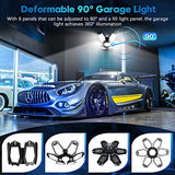 TANBABY 2 Pack LED Garage Lights, 30000LM Deformable Best Garage Light Ceiling LED Shop Lights, 150W E26/E27 LED Light Garage Lighting with 6+1 TANBABY