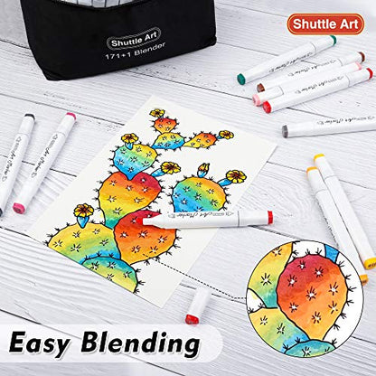 172 Colors Dual Tip Alcohol Based Art Markers,171 Colors plus 1 Blender Permanent Marker 1 Marker Pad with Case Perfect for Kids Adult Coloring Books
