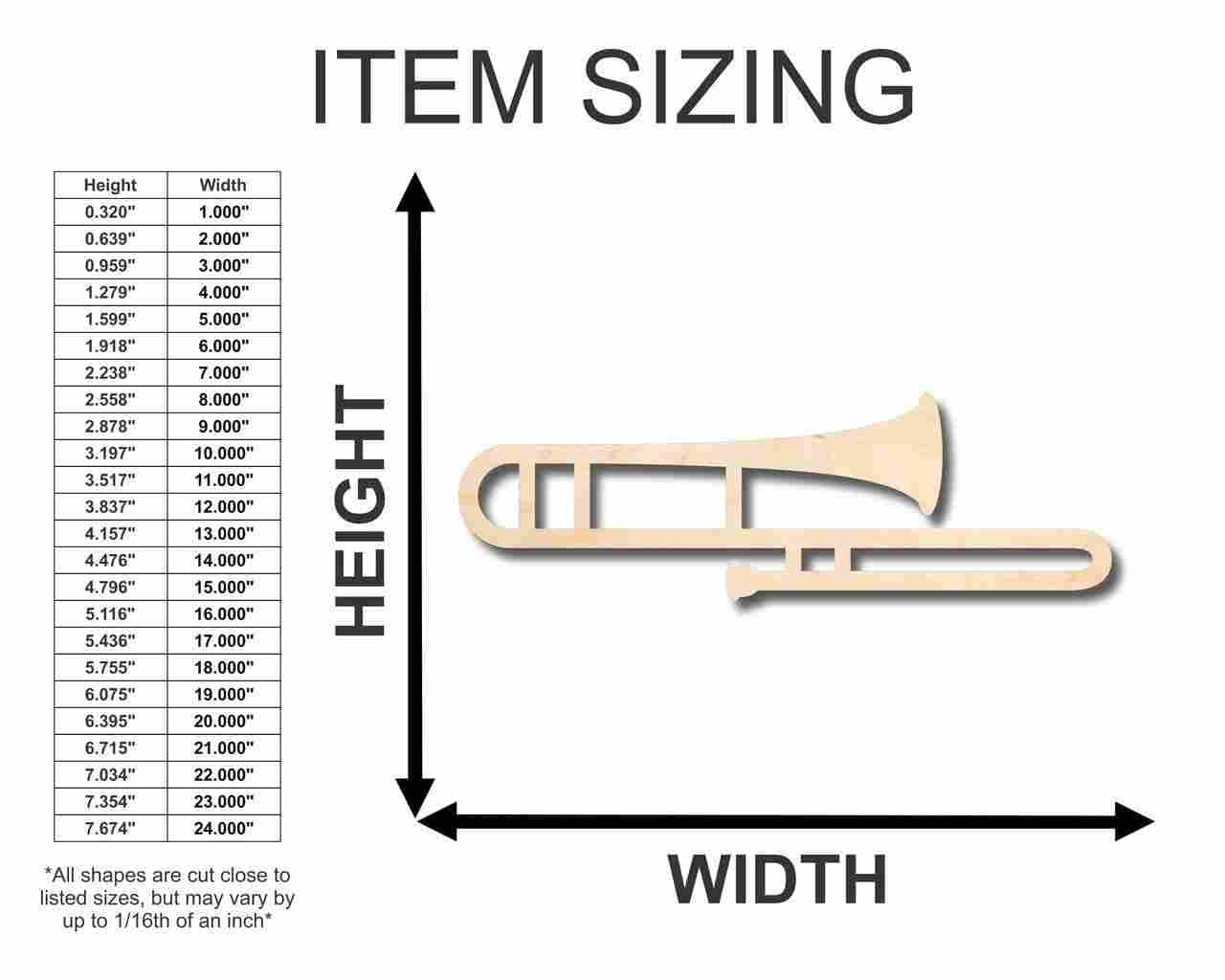 Unfinished Wood Trombone Shape - Music - Craft - up to 24" DIY 18" / 1/4" - WoodArtSupply