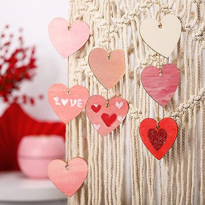 32 Pack 4 Inch Wood Heart Cutouts Unfinished Wooden Heart Hanging Ornaments DIY Heart Craft Gift Tags for Thanksgiving Christmas Home Party