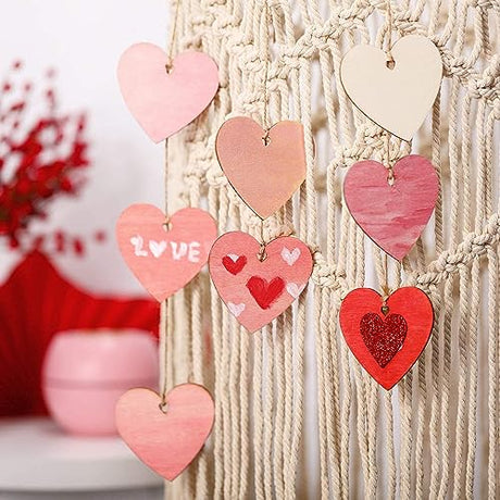 32 Pack 4 Inch Wood Heart Cutouts Unfinished Wooden Heart Hanging Ornaments DIY Heart Craft Gift Tags for Thanksgiving Christmas Home Party Xonzmmk