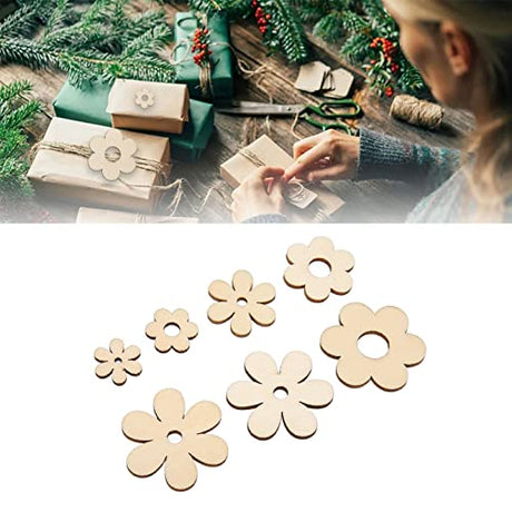 Unfinished Wood, 300 Pieces Unfinished Wood Crafts, Plum Unfinished Wooden Cutouts, Wooden Paint Crafts, Handcraft Grinding Flowers Chip for DIY HERCHR