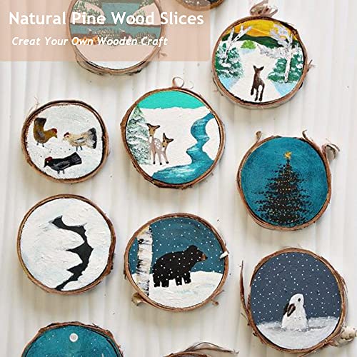 80 Pcs Unfinished Natural Wood Slices - 1-1.5" - DIY Wood Kit with Bark - for Wooden Crafts Wedding Decorations Christmas Ornaments