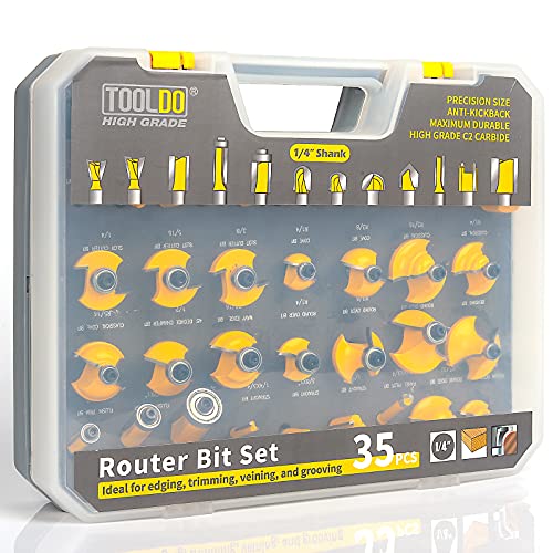 TOOLDO Router Bit Set 35 Pcs 1/4 inch Shank, Professional Router Bit Kit for DIY, Woodworking Project, High Grade TOOLDO