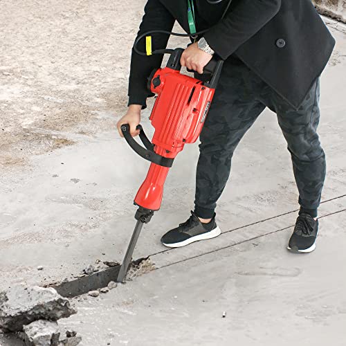 F2C 2200W Heavy Duty Electric Demolition Jack Hammer Concrete Breaker Power Tool Kit 2 Chisel 2 Punch Bit Set W/Case, Gloves F2C