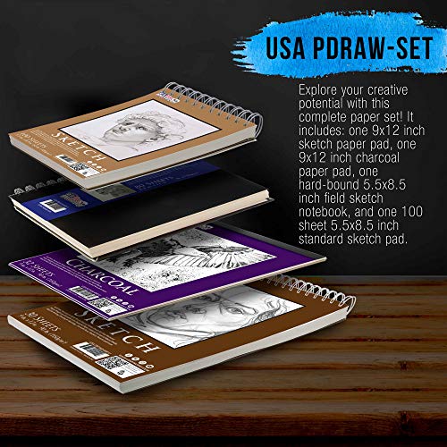 U.S. Art Supply Set of 4 Different Stylesof Sketching and Drawing Paper Pads (242 Sheets Total) - 2 Each 5.5" x 8.5" and 9" x 12" Premium Spiral U.S. Art Supply