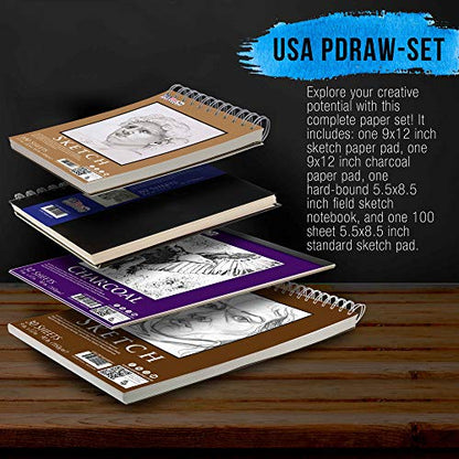 U.S. Art Supply Set of 4 Different Stylesof Sketching and Drawing Paper Pads (242 Sheets Total) - 2 Each 5.5" x 8.5" and 9" x 12" Premium Spiral