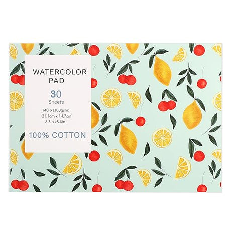 30 Sheets Watercolor Paper Pad, A5 (8.3 x 5.8") Cold Press Watercolor Paper, 140 lb/300 GSM Tearable Water Color Pad Christmas Gifts for Art Prudiut