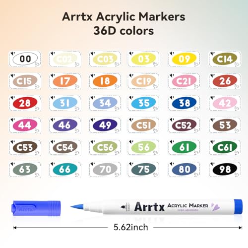Arrtx 36 Colors Acrylic Marker for Rock Painting, Extra Brush Tip Paint Markers, Art Supplies, Fabric Paint, Fabric Markers, Paint Pen, Art Markers, Arrtx