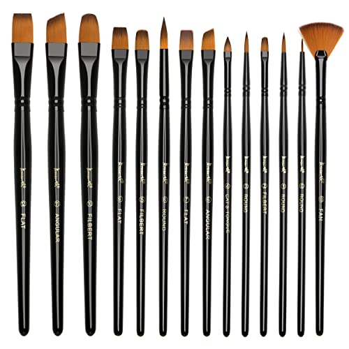 Brusarth Artist Paint Brush Set of 14 - Paint Brushes for Acrylic Painting, Canvas, Watercolor or Fabric - Painting Art Supplies for Beginners and