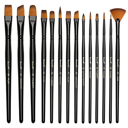 Brusarth Artist Paint Brush Set of 14 - Paint Brushes for Acrylic Painting, Canvas, Watercolor or Fabric - Painting Art Supplies for Beginners and - WoodArtSupply