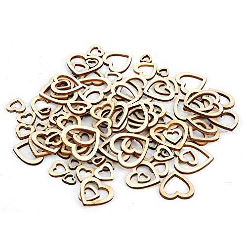 200Pcs Hollow Heart Shape Wood Craft, Unfinished Wooden Heart Cutout Shape Natural Hand-Made Home Decoration Wooden Embellishments 10-30mm(200Pcs)