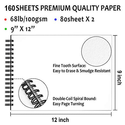 Shuttle Art Drawing Kit and Sketch Pad Bundle, Set of 123 Pack Art Pencil Set +160 Sheets Sketch Pad - WoodArtSupply