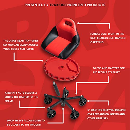 Traxion 2-700 ProGear Mobile Rolling Gear Seat W/Equipment Tray and Five All-Terrain 5" Casters Traxion