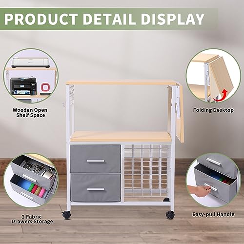 Organization and Storage Cart Compatible with Cricut Machines，Rolling Craft Storage Removable Vinyl Holders and Drawer, Crafting Desk with Storage - WoodArtSupply