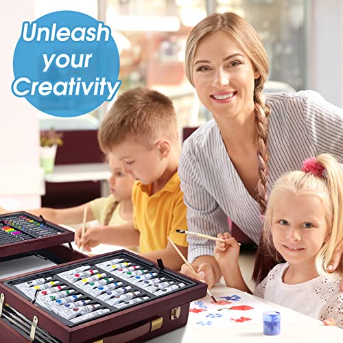 Art Supplies, Vigorfun Deluxe Wooden Art Set Crafts Drawing Painting Kit with 2 Sketch Pads, Oil Pastels, Acrylic, Watercolor Paints, Creative Gifts VigorFun