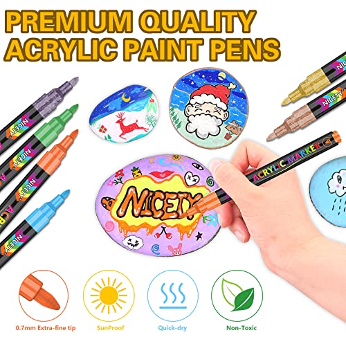 NICETY 72 Colors Acrylic Paint Pens Paint Markers, Extra Fine Tip Point Acrylic Paint Pens for Rock Painting, Canvas, Wood, Ceramic, Glass, Stone,