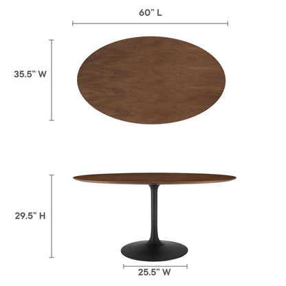 Modway Lippa 60" Oval-Shaped Mid-Century Modern Dining Table with Walnut Top and Black Base