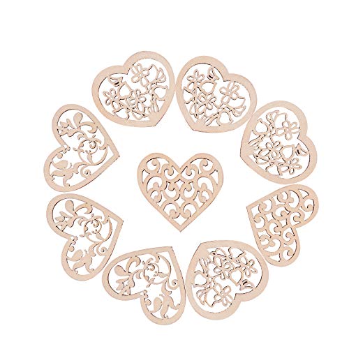 LiQunSweet 100-Pieces 2 Inches Undyed Wood Pendants Valentines Heart Cutouts Wooden Unfinished Slices Charms for Earring Jewelry Making DIY Findings LiQunSweet