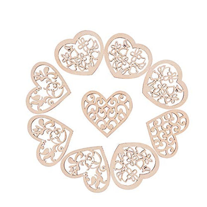 LiQunSweet 100-Pieces 2 Inches Undyed Wood Pendants Valentines Heart Cutouts Wooden Unfinished Slices Charms for Earring Jewelry Making DIY Findings