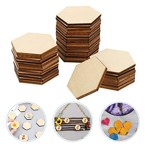 Decoraciones para Salas De Casa Hexagon 50Pcs Wooden Hexagon Pieces Unfinished Hexagon Cutout Christmas DIY Craft Supplies Decorations Ornaments 60MM Milisten