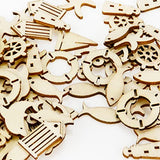 KUMGROT 100pcs Unfinished Wooden Ornament Mini Wood Pieces Starfish Dolphin Fish House Ship Shaped for DIY Craft Handmade Supplies (Marine Style) KUMGROT