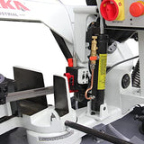 KAKA INDUSTRIAL BS-108G horizontal bandsaw, 10”x7.9" round metal stock at 90°. Swivel head miters up to 60°.Metal Cutting Band Saw Motor power 1.1kw KAKA INDUSTRIAL