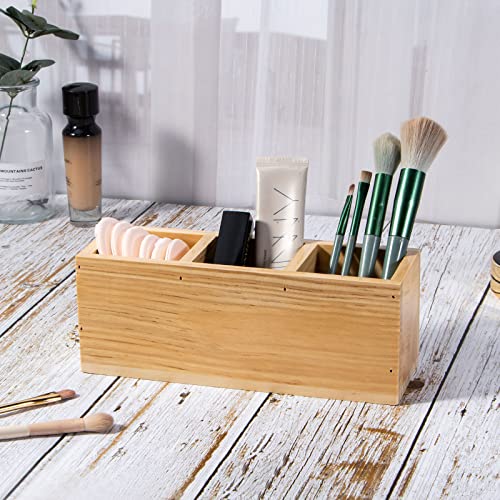 Useekoo Wood Pencil Holder, Wood Desk Organizers and Accessories 3 Compartment, Rustic Remote Control Holder, Wooden Caddy Office Supplies for Home, - WoodArtSupply