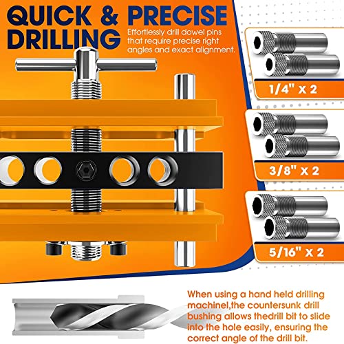 TRAVEANT Self Centering Dowel Jig Kit,Jig Drill Guide Bushings Set,Wood Working Tools Drill and Accessories,Dowel Jigs Woodworking Tools Tools for - WoodArtSupply