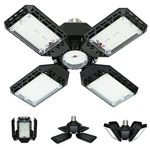 QiyuanLS LED Garage Light,150W Deformable LED Garage Ceiling Lights,15000LM Garage Lights with 4 Adjustable Panels, E26/E27 LED Shop Lights for QiyuanLS