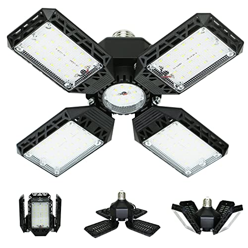 QiyuanLS LED Garage Light,150W Deformable LED Garage Ceiling Lights,15000LM Garage Lights with 4 Adjustable Panels, E26/E27 LED Shop Lights for - WoodArtSupply