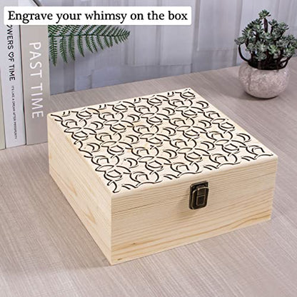 Useekoo Unfinished Wooden Storage Box with Hinged Lid, 9.1'' x 9.1'' x 3.9'' Large Keepsake Box, Rustic Wood Gift Boxes for Jewelry, Art Hobbies, DIY