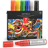 ARTEZA Acrylic Paint Markers, 7 Acrylic Paint Pens in Classic Colors, 3-in-1 Multi-Line Nibs, 5–15 mm Line, UV-Resistant, Art & Craft Supplies, Use ARTEZA