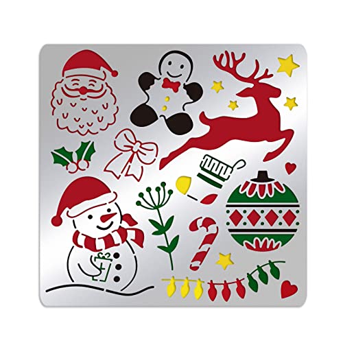 BENECREAT Christmas Theme Metal Stencil, Santa Claus/Snowman/Deer Stainless Steel Stencils Templates for Wood Burning, Pyrography and Engraving,