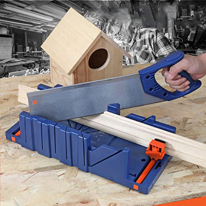 Miter Saw, Mitre Box Set, Saw & Clamping Box, Steel Angle Cutting Miter Saw Cabinet Kit 45° for Wood and Soft Metal