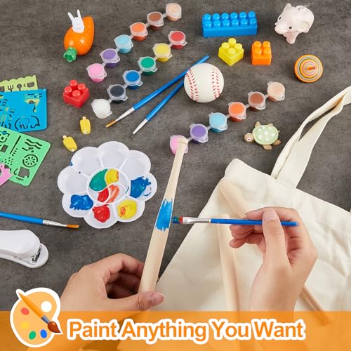 Fulmoon 48 Set Acrylic Paint Kits for Kids Adults Washable Mini Painting Kit Arts Crafts Paint Party Favors Filled Paint Strips Brushes Palettes Bulk Fulmoon