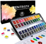 PENTRISTA Watercolor Paint set, 48 Colors Premium Solid Watercolor Half Pans in Tin Box, 1 refillable Water Brush Pen, Art Pigment Kit Perfect for PENTRISTA